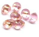 10x13mm Pink teardrops czech glass large briolettes gold flakes, 4pc