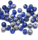 5mm Dark blue organic shape czech glass beads silver - 50Pc