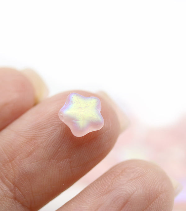 8mm Frosted Light Pink AB finish Czech glass star beads 20pc