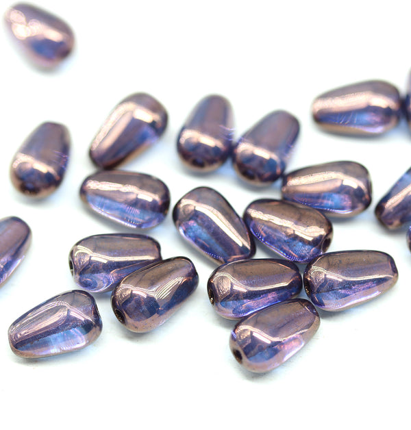 10x6mm Purple blue pear shape teardrop czech glass beads 20pc