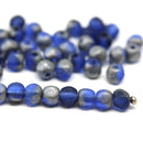 5mm Dark blue organic shape czech glass beads silver - 50Pc