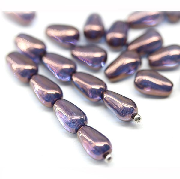 10x6mm Purple blue pear shape teardrop czech glass beads 20pc