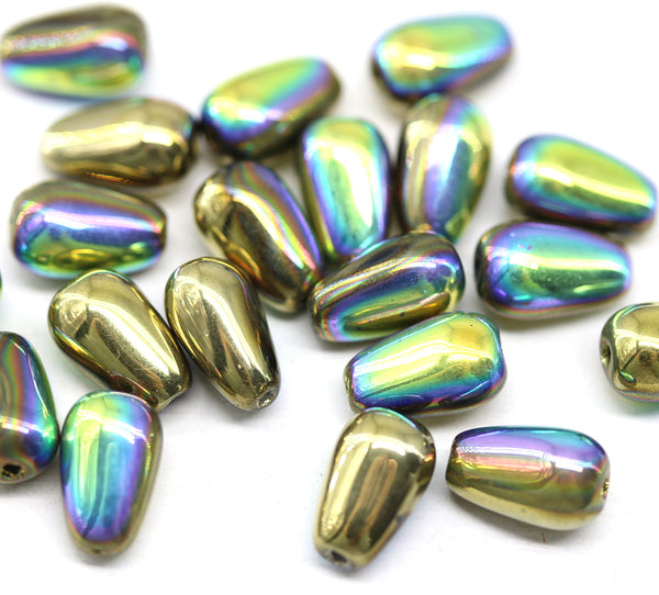10x6mm Gold metallic pear shape teardrop czech glass beads 20pc