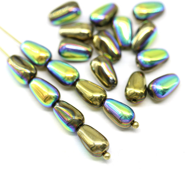10x6mm Gold metallic pear shape teardrop czech glass beads 20pc
