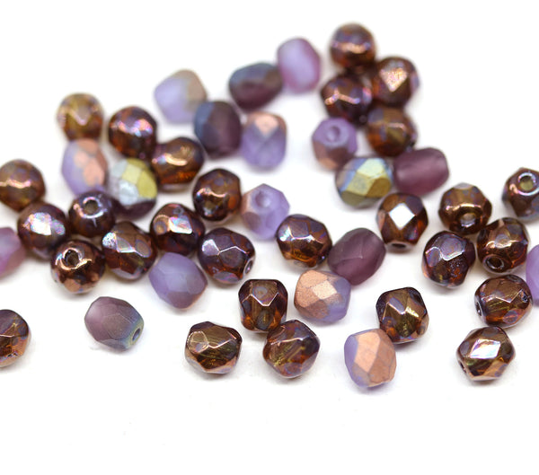 4mm Purple violet topaz Czech glass beads mix fire polished - 50Pc