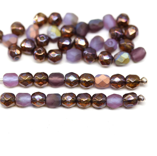 4mm Purple violet topaz Czech glass beads mix fire polished - 50Pc