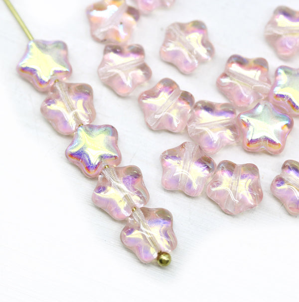 8mm Light Pink AB finish Czech glass star beads 20pc