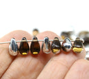 6x10mm Brown silver czech glass top drilled teardrops 30pc