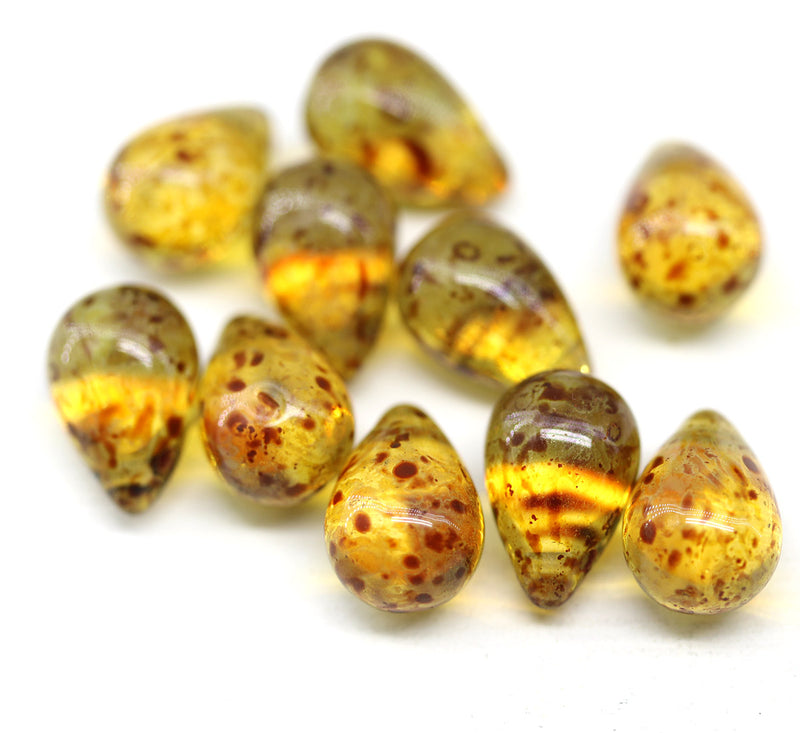 8x13mm Picasso czech glass top drilled teardrops 10pc