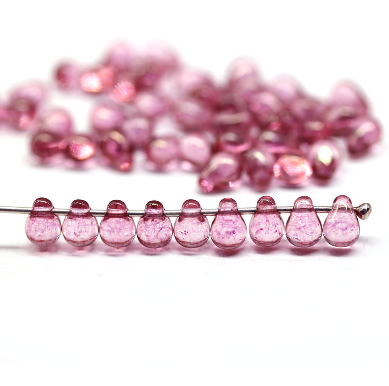 4x6mm Pink small czech glass drops luster - 50Pc