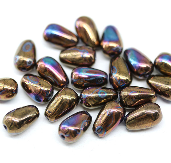 10x6mm Copper metallic pear shape teardrop czech glass beads 20pc