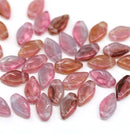 10x6mm Mixed pink leaf Czech glass beads - 40Pc