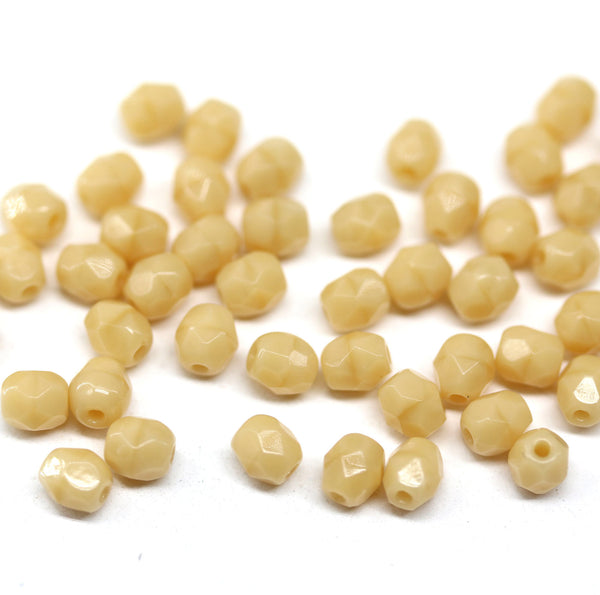 4mm Beige ivory Czech glass fire polished beads - 50Pc
