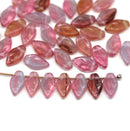 10x6mm Mixed pink leaf Czech glass beads - 40Pc