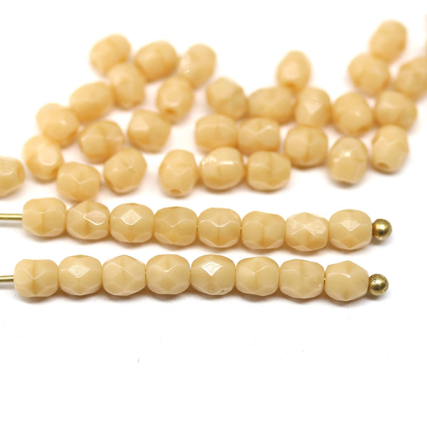 4mm Beige ivory Czech glass fire polished beads - 50Pc