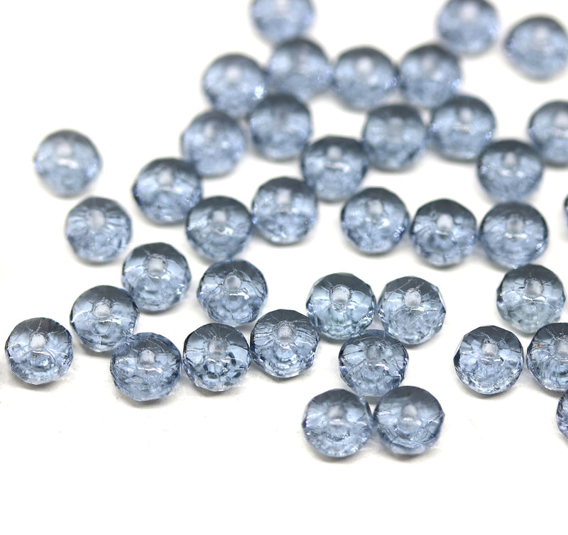 2x3mm Transparent montana blue rondelle tiny czech glass spacers, 50Pc