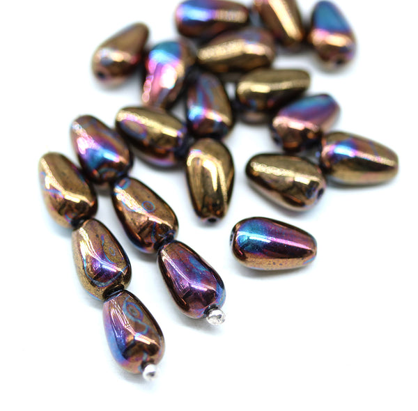 10x6mm Copper metallic pear shape teardrop czech glass beads 20pc