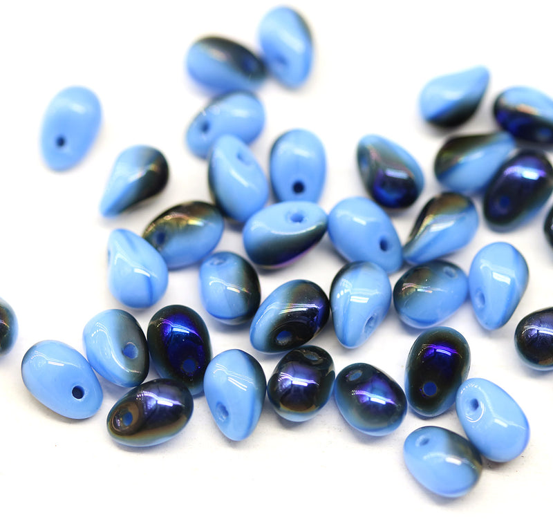 4x6mm Periwinkle blue metallic czech glass teardrop beads 40pc