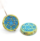 19mm Picasso coin czech glass blue beads pair tablet shape 2pc