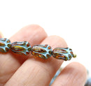 10x7mm Brown picasso tulip beads blue inlays Czech glass flower