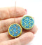 19mm Picasso coin czech glass blue beads pair tablet shape 2pc