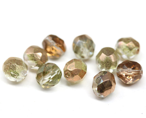 8mm Clear Czech glass round fire polished beads copper luster - 20Pc