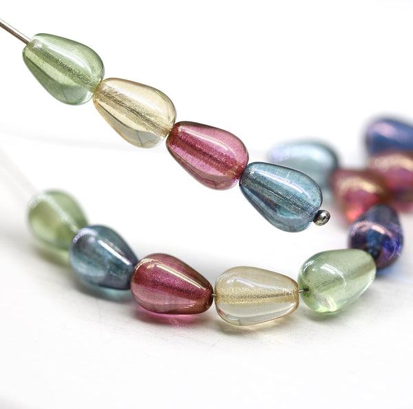 11x7mm Mix of colors pear shape teardrop czech glass beads
