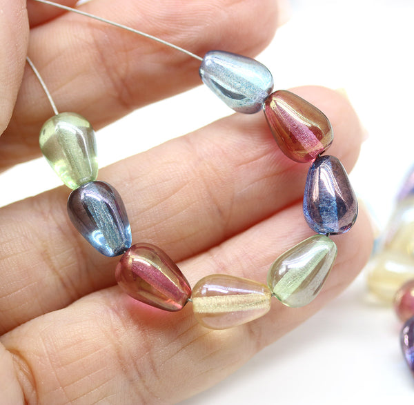 11x7mm Mix of colors pear shape teardrop czech glass beads