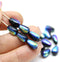 10x6mm Jet black metallic blue pear shape teardrop czech glass beads 20pc