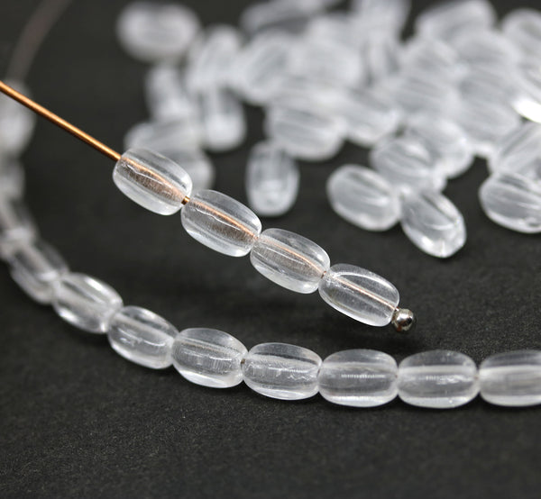 6x3mm Crystal clear czech glass rice beads 50pc