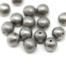 8mm Dark silver metallic round czech glass druk beads, 15Pc