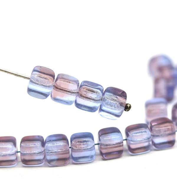 7x6mm Purple blue cube czech glass beads 30pc