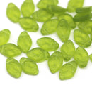 12x7mm Frosted green Czech glass Leaf beads 30Pc