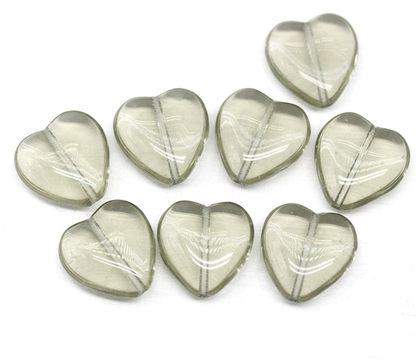 16x15mm Light grey heart Czech glass pressed beads, 8pc