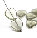 16x15mm Light grey heart Czech glass pressed beads, 8pc