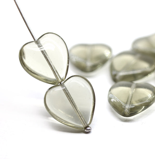 16x15mm Light grey heart Czech glass pressed beads, 8pc