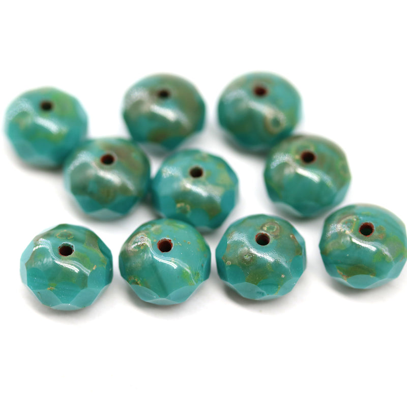 6x8mm Turquoise green picasso czech glass rondelle beads - 10pc