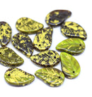 14x9mm Brown green Czech glass leaves, gold wash, 15pc