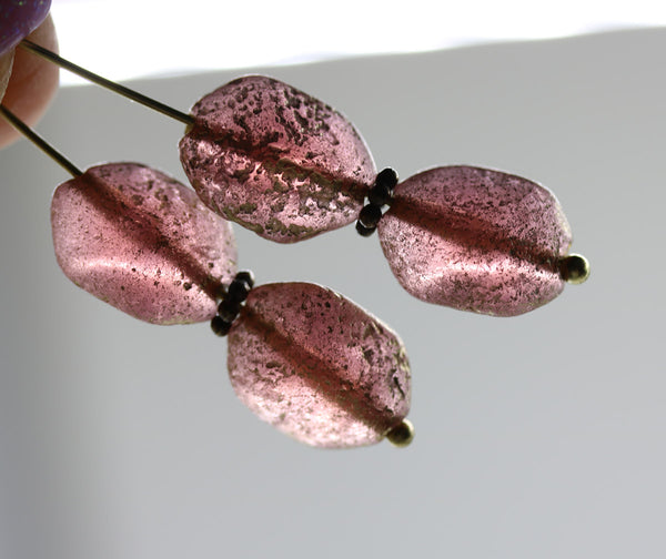 14x10mm Large geometry hexagon golden pink Czech glass beads, 6pc