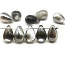 8x13mm Gunmetal czech glass top drilled teardrops 10pc