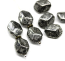 14x10mm Large geometry hexagon black silver Czech glass beads, 8pc