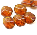 14x10mm Geometry hexagon Picasso brown Czech glass beads, 8pc