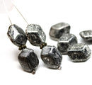 14x10mm Large geometry hexagon black silver Czech glass beads, 8pc