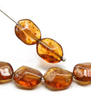 14x10mm Geometry hexagon Picasso brown Czech glass beads, 8pc