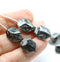 14x10mm Large geometry hexagon black silver Czech glass beads, 8pc