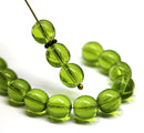 8mm Olive green round czech glass druk pressed beads, 20Pc