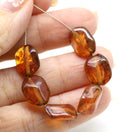 14x10mm Geometry hexagon Picasso brown Czech glass beads, 8pc