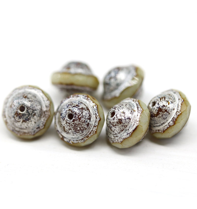 8x10mm silver wash Saucer Czech glass beads UFO shape - 6pc