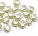 9x8mm Pale yellow rustic silver wash flat oval wavy czech glass beads, 20Pc