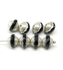 8x10mm Black Saucer Czech glass beads UFO shape silver wash - 8pc